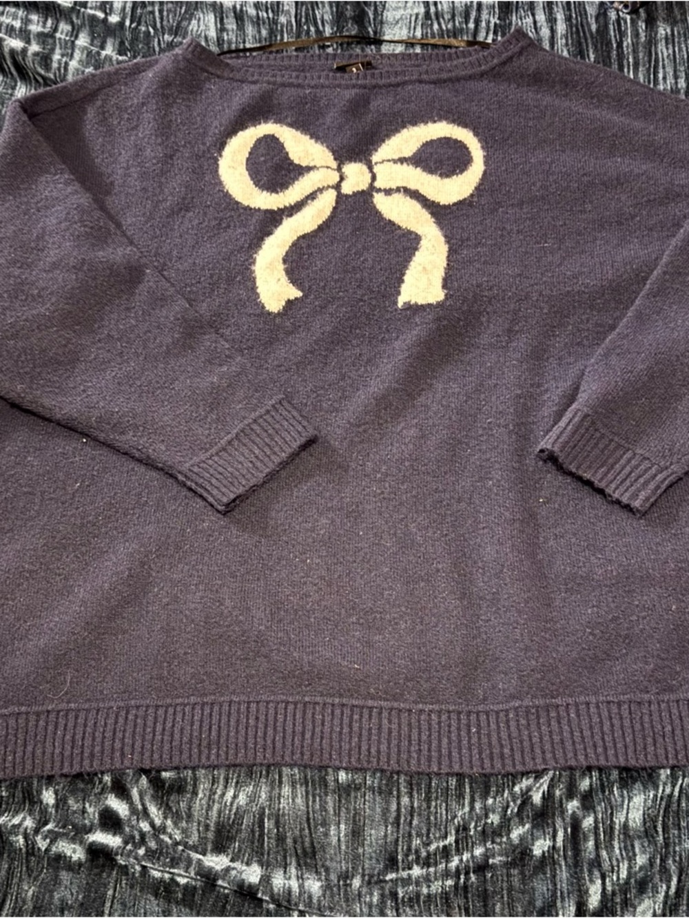 torrid Navy Sweater with Cream Bow Front